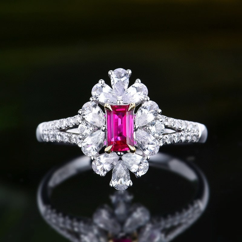 14k Gold 0.44 Ctw Natural Ruby & Diamond Ring: Ref:231080009 // gold content:14k gold // ring size:7. 25us // // main gemstone:ruby // shape:octagonal // carat weight:0. 3ct // color:red // treatment:natural // // adjacent gemstone 2 : diamond //