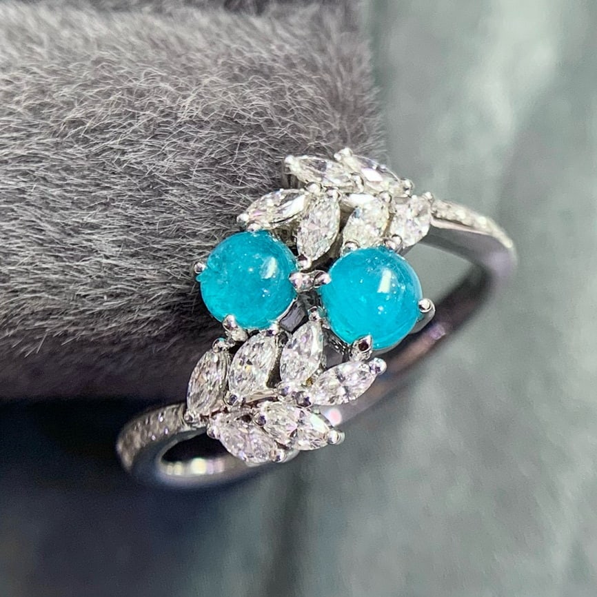 14k Gold 1.12 Ctw Natural Paraiba Tourmaline & Diamond Ring - 2