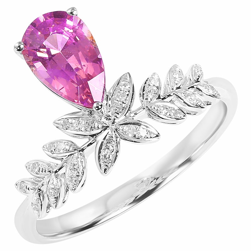 14k Gold 1.31 Ctw Natural Spinel & Diamond Ring: Ref:231080015 // gold content:14k gold // ring size:7. 25us // // main gemstone:spinel // shape:pear // carat weight:1. 23ct // color:pink // treatment:natural // // adjacent gemstone 2 : diamond //