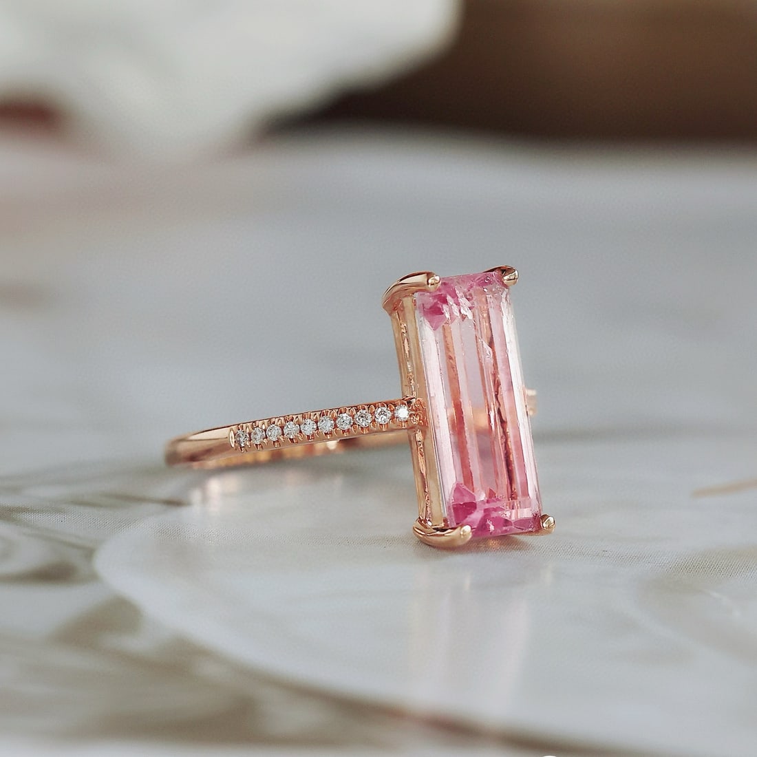 14k Gold 2.82 Ctw Natural Morganite & Diamond Ring - 2