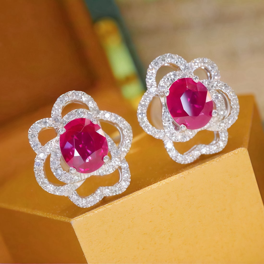 14k Gold 1.35 Ctw Natural Ruby & Diamond Earrings - 2