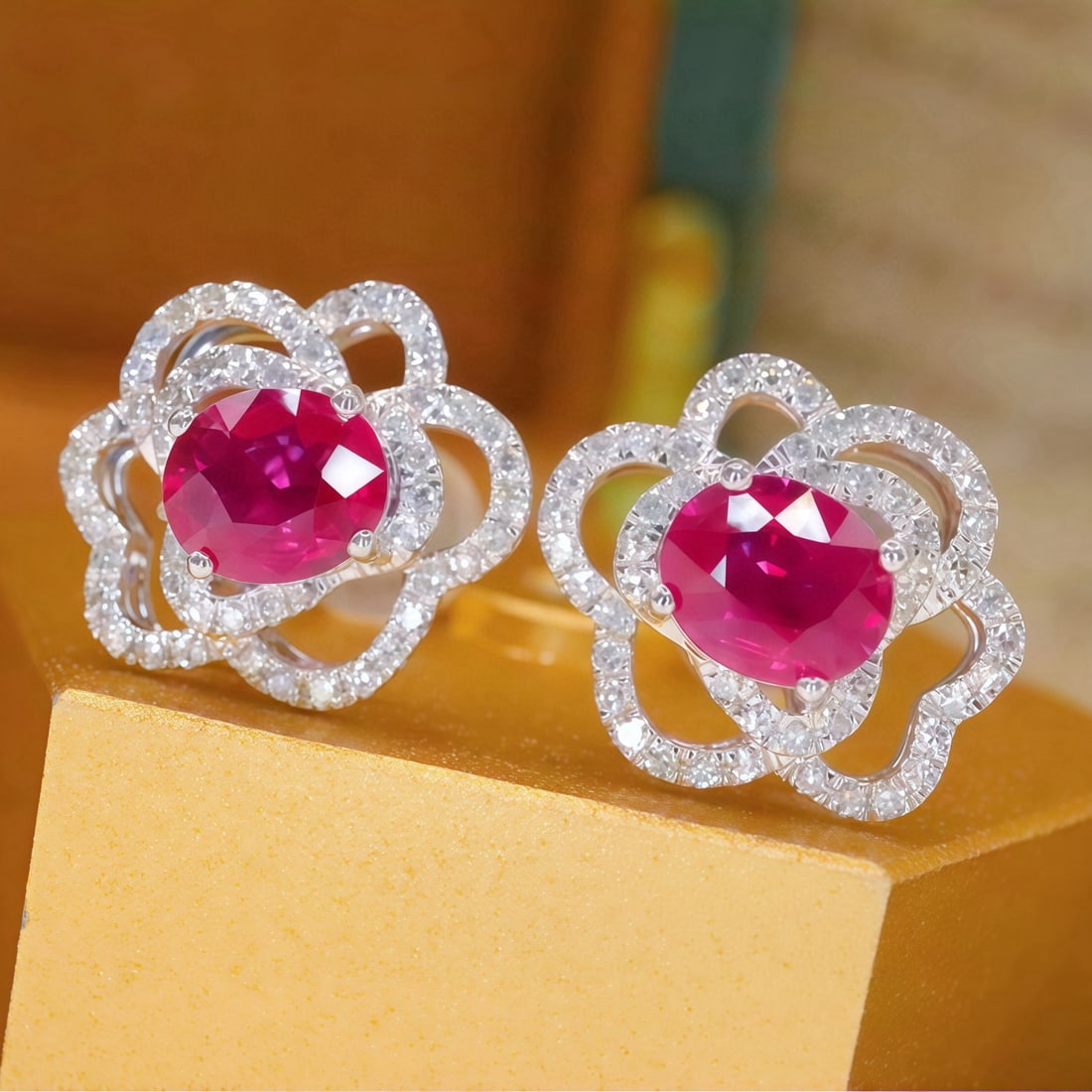 14k Gold 1.35 Ctw Natural Ruby & Diamond Earrings - 3