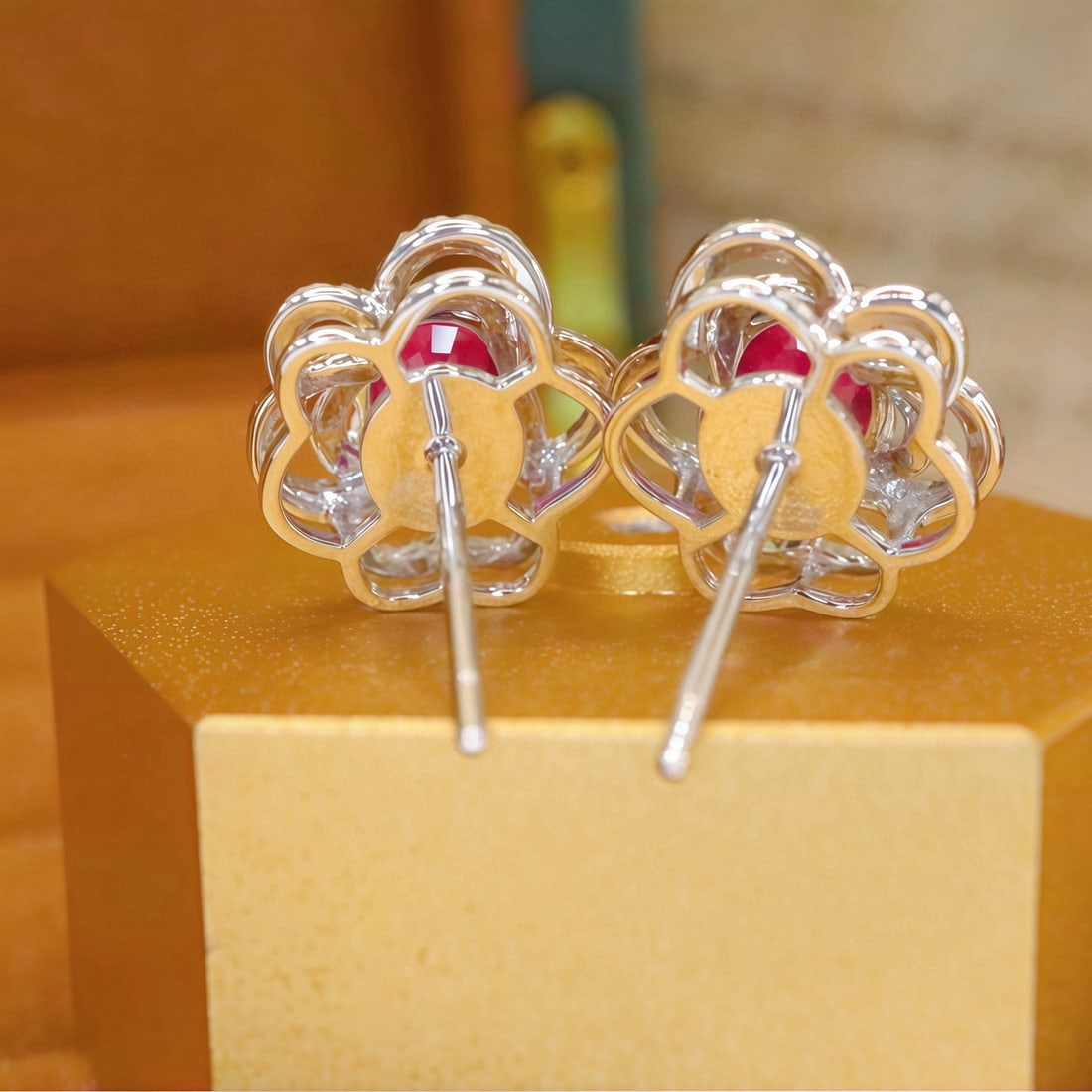 14k Gold 1.35 Ctw Natural Ruby & Diamond Earrings - 4
