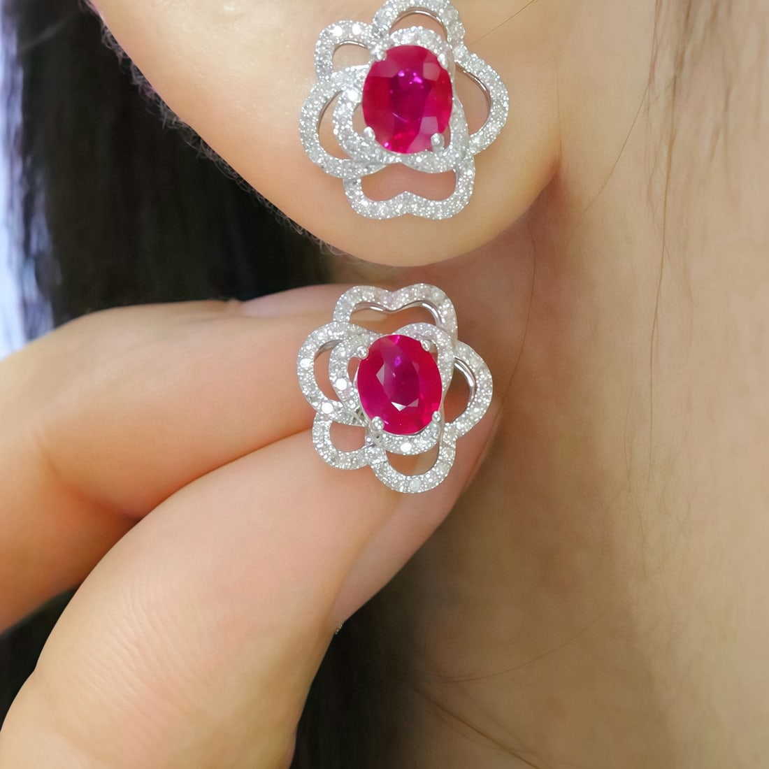 14k Gold 1.35 Ctw Natural Ruby & Diamond Earrings - 5
