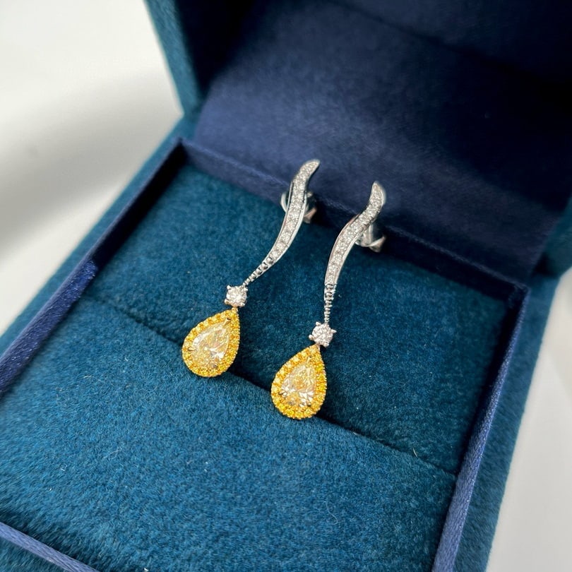 14k Gold 0.96 Ctw Natural Yellow Diamond & Diamond Earrings - 2