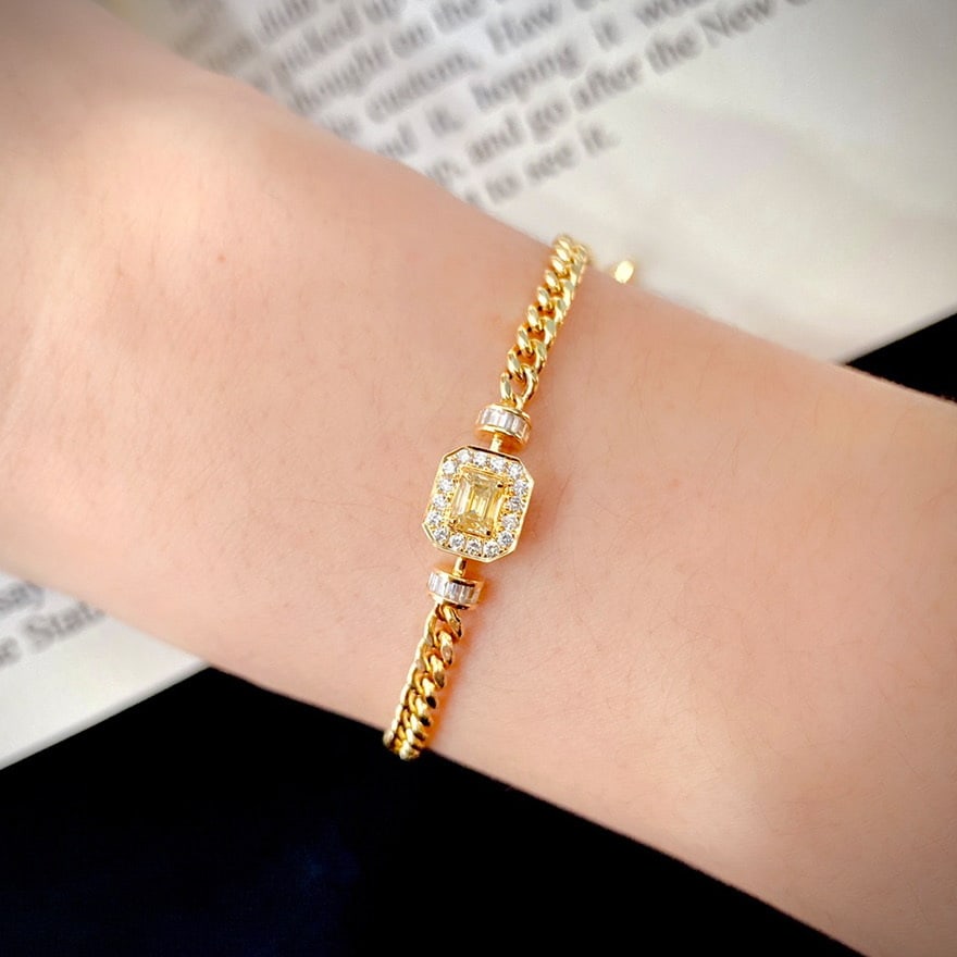 14k Gold 0.52 Ctw Natural Yellow Diamond & Diamond Bracelet - 2