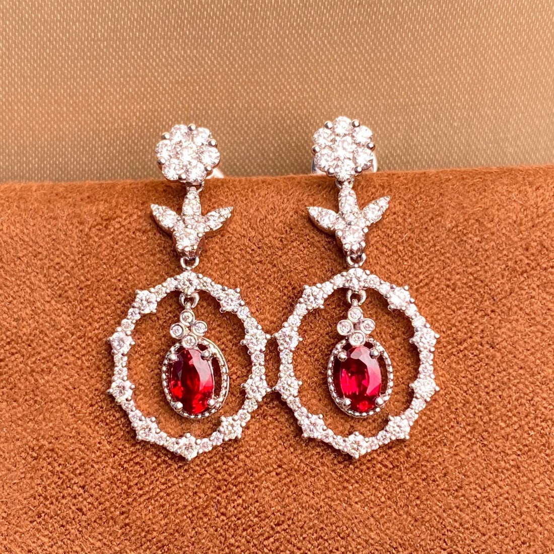 14k Gold 1.84 Ctw Natural Ruby & Diamond Earrings - 2