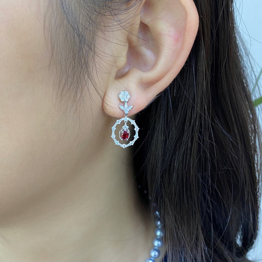 14k Gold 1.84 Ctw Natural Ruby & Diamond Earrings - 3