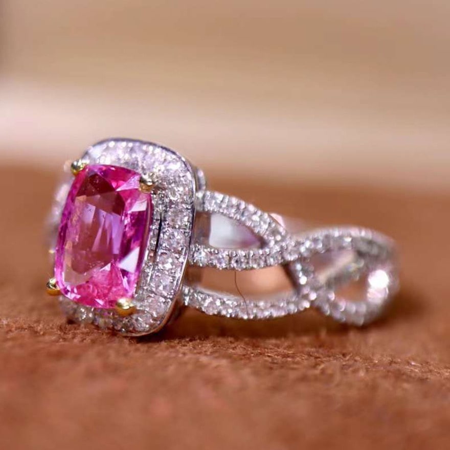 14k Gold 1.18 Ctw Natural Padparadscha Sapphire & Diamond Ring - 2