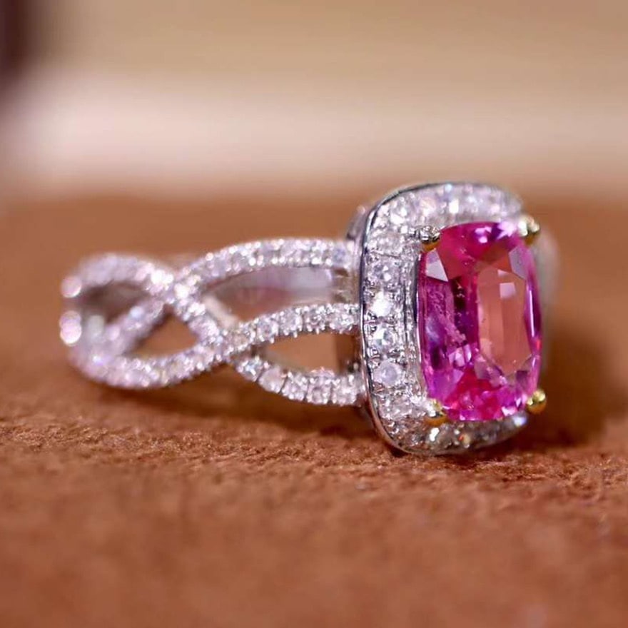 14k Gold 1.18 Ctw Natural Padparadscha Sapphire & Diamond Ring - 3