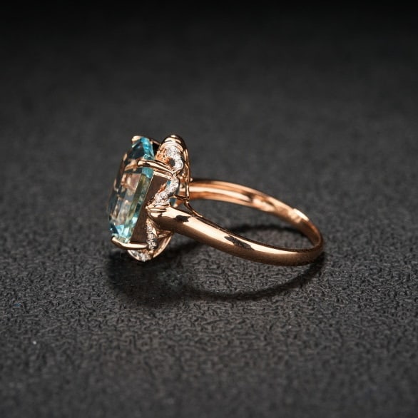 14k Gold 5.72 Ct Natural Aquamarine & Diamond Ring - 4