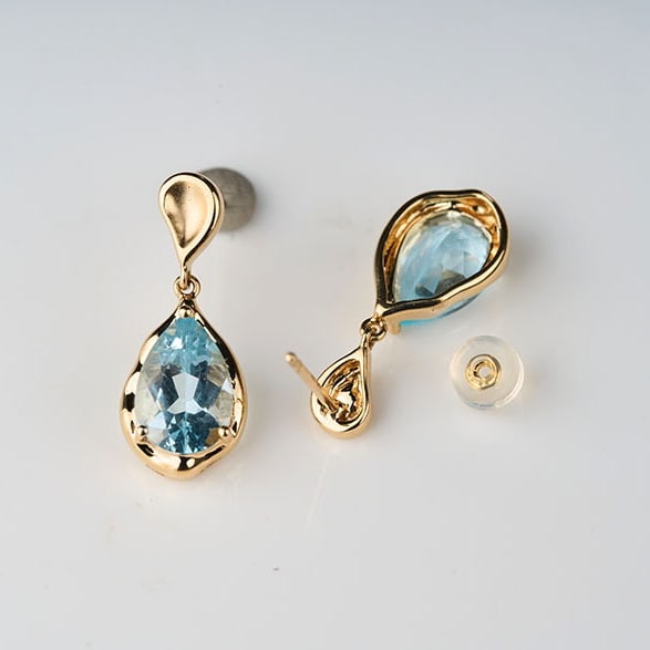 14k Gold 3.42 Ct Natural Aquamarine Earrings - 9