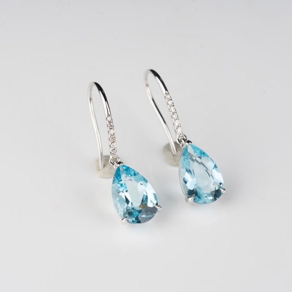 14k Gold 3.06 Ct Natural Aquamarine & Diamond Earrings - 8