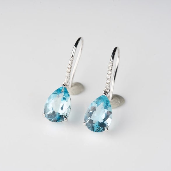 14k Gold 3.06 Ct Natural Aquamarine & Diamond Earrings - 9