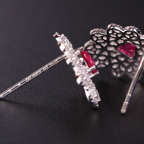 14k Gold 0.76 Ctw Natural Ruby & Diamond Earrings - 5