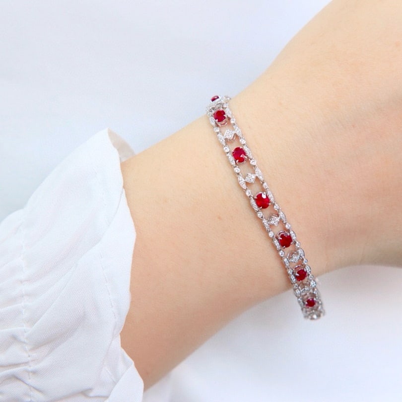 14k Gold 2.81 Ctw Natural Ruby & Diamond Bracelet - 4
