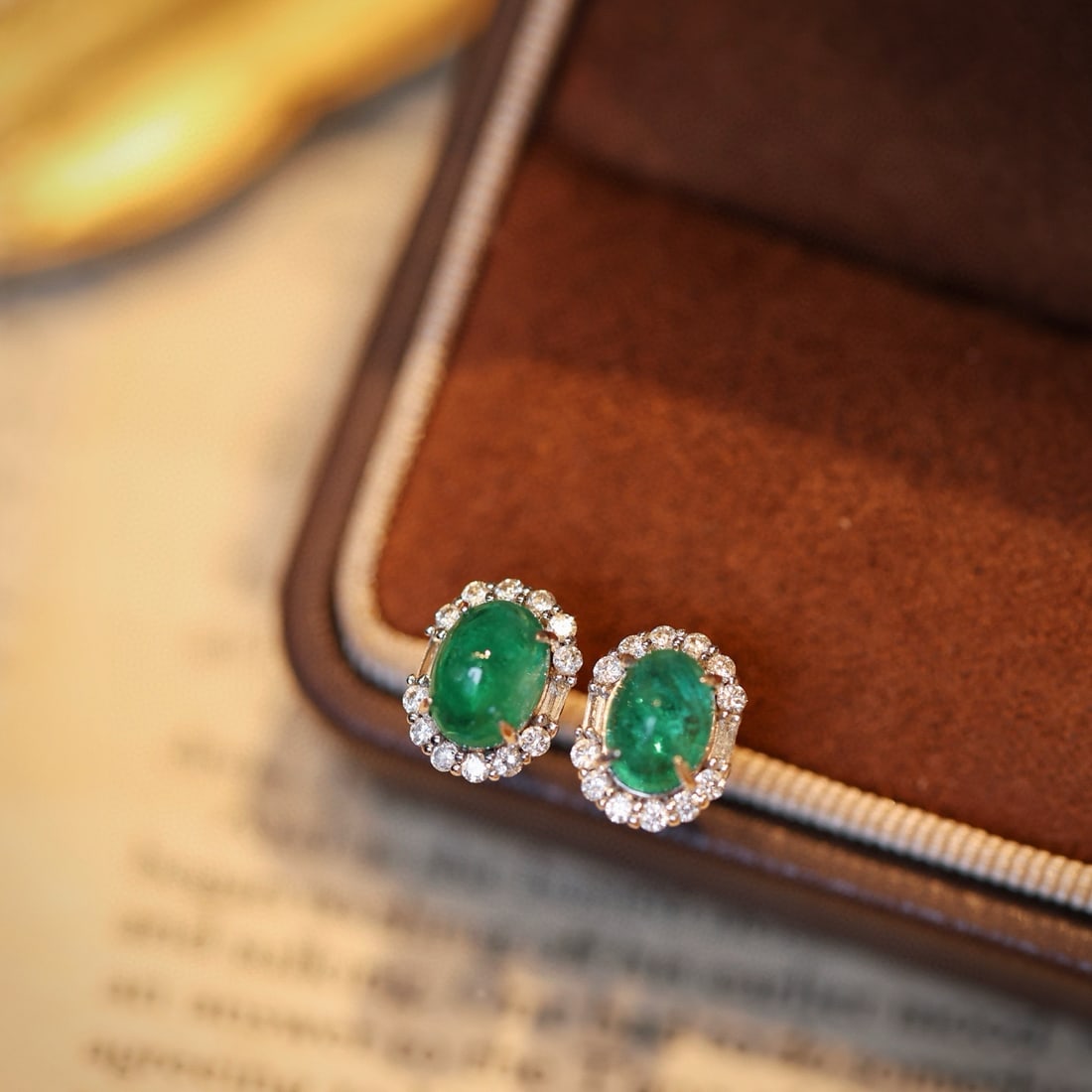 14k Gold 1.86 Ctw Vivid Green Natural Emerald & Diamond Earrings - 2