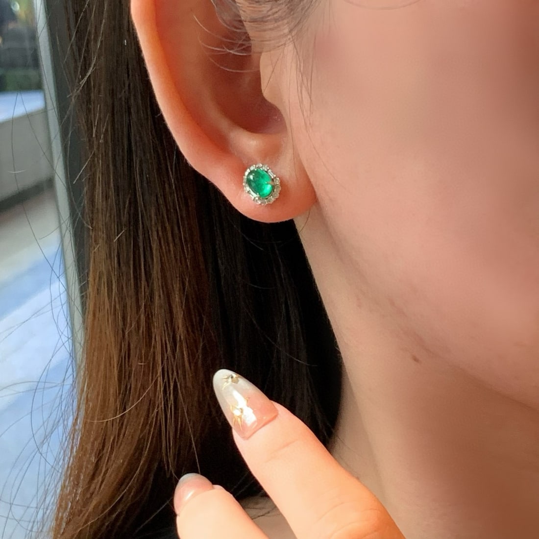 14k Gold 1.86 Ctw Vivid Green Natural Emerald & Diamond Earrings - 6