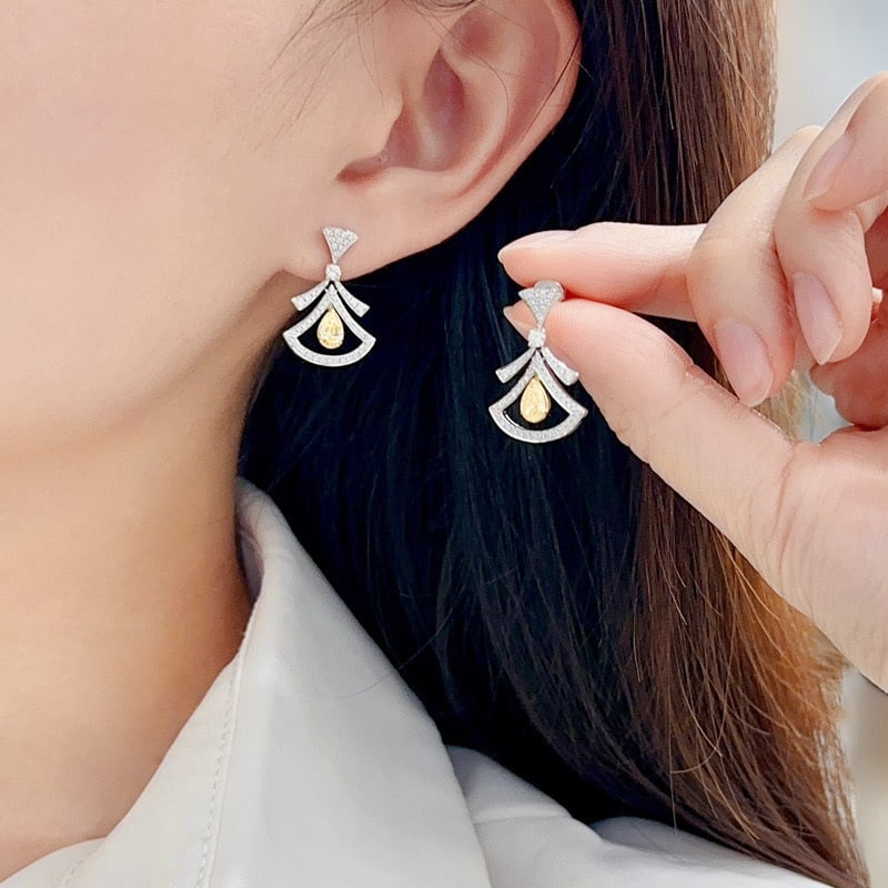 14k Gold 1.2 Ctw Natural Yellow Diamond & Diamond Earrings - 2