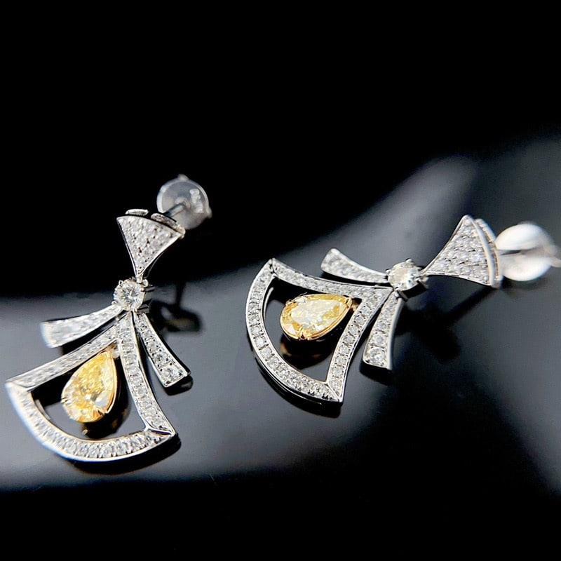 14k Gold 1.2 Ctw Natural Yellow Diamond & Diamond Earrings - 4