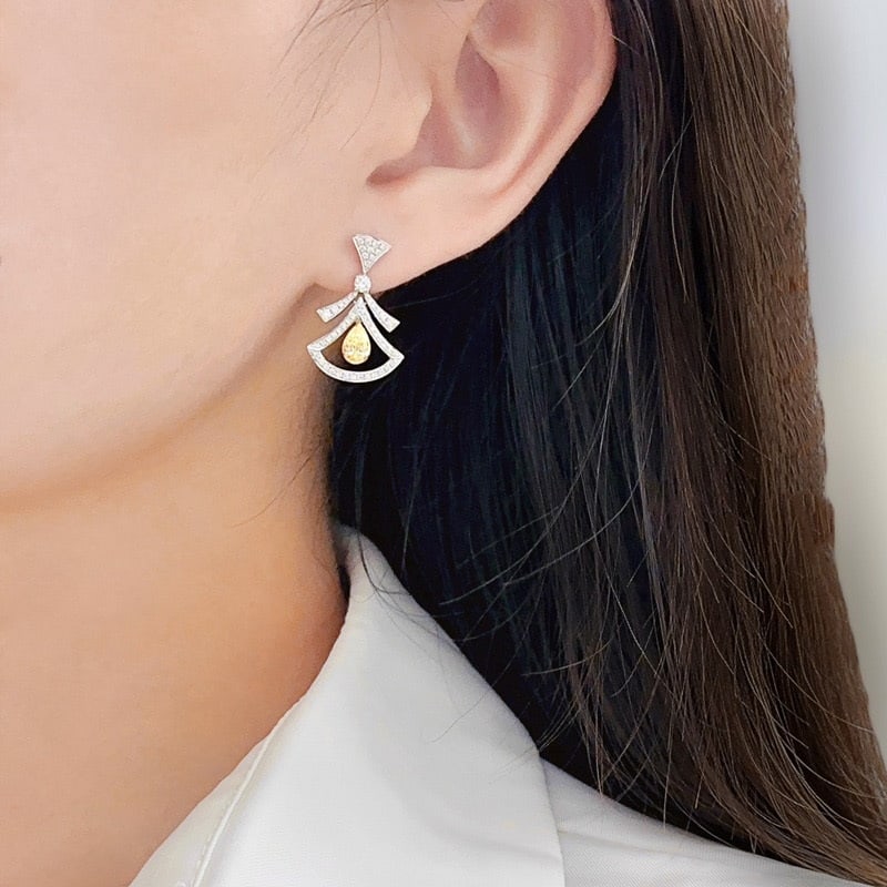 14k Gold 1.2 Ctw Natural Yellow Diamond & Diamond Earrings - 5