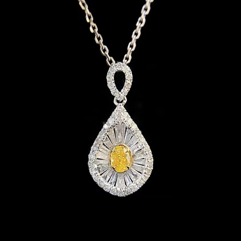 14k Gold 0.40 Ctw Natural Yellow Diamond & Diamond Pendant( Without Chain ): Ref:231080093 // gold content:14k gold // main gemstone:yellow diamond // shape:oval // carat weight:0. 11ct // color:yellow // treatment:natural // // adjacent gemstone 2 : diamond // shape:multiple