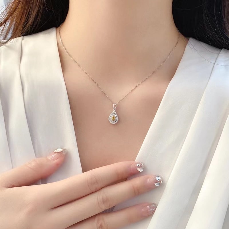 14k Gold 0.40 Ctw Natural Yellow Diamond & Diamond Pendant( Without Chain ) - 2