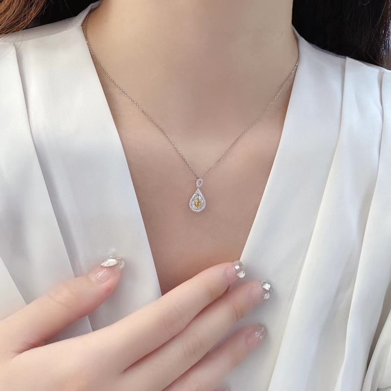 14k Gold 0.40 Ctw Natural Yellow Diamond & Diamond Pendant( Without Chain ) - 4