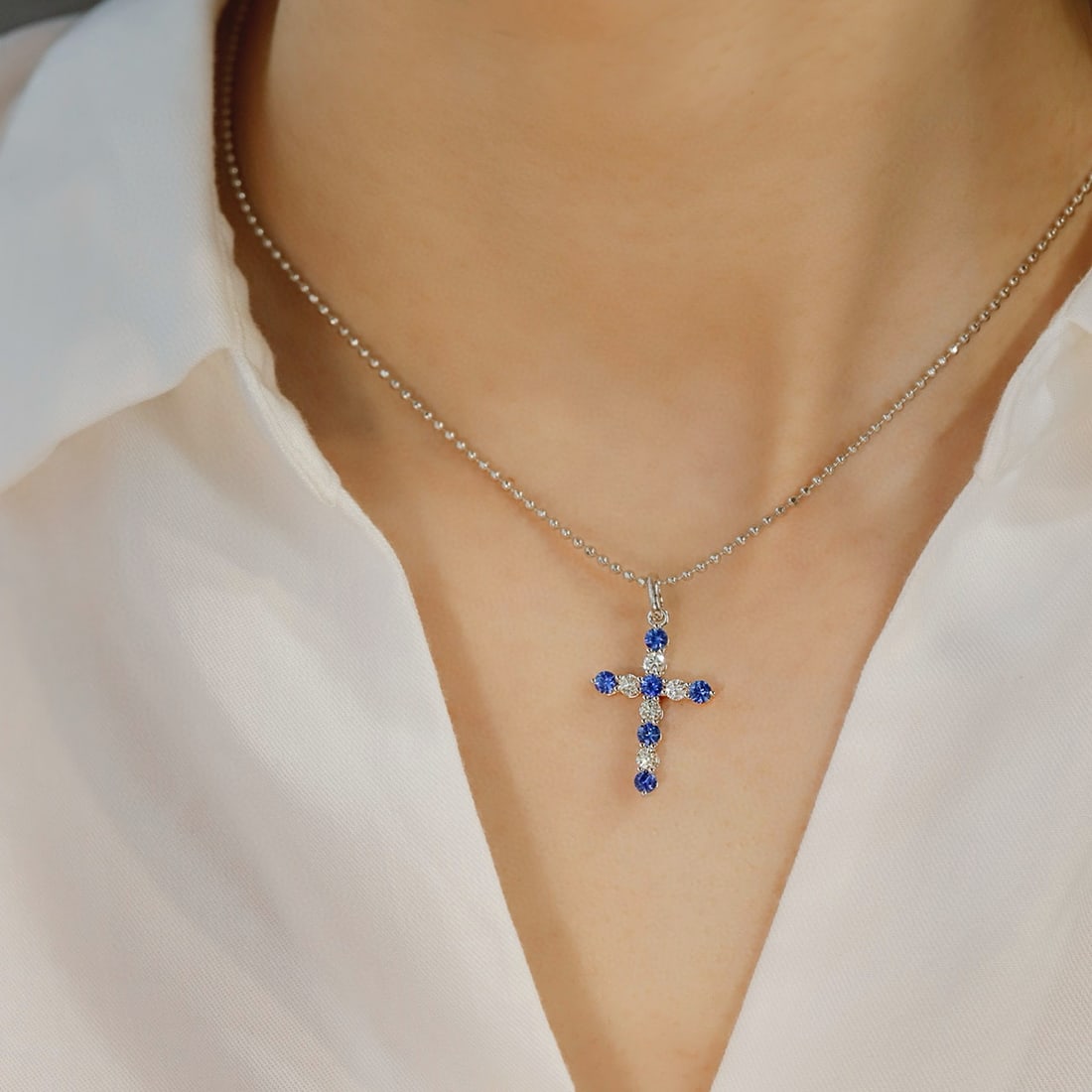 14k Gold 1.00 Ctw Natural Sapphire & Diamond Pendant( Without Chain ) - 5