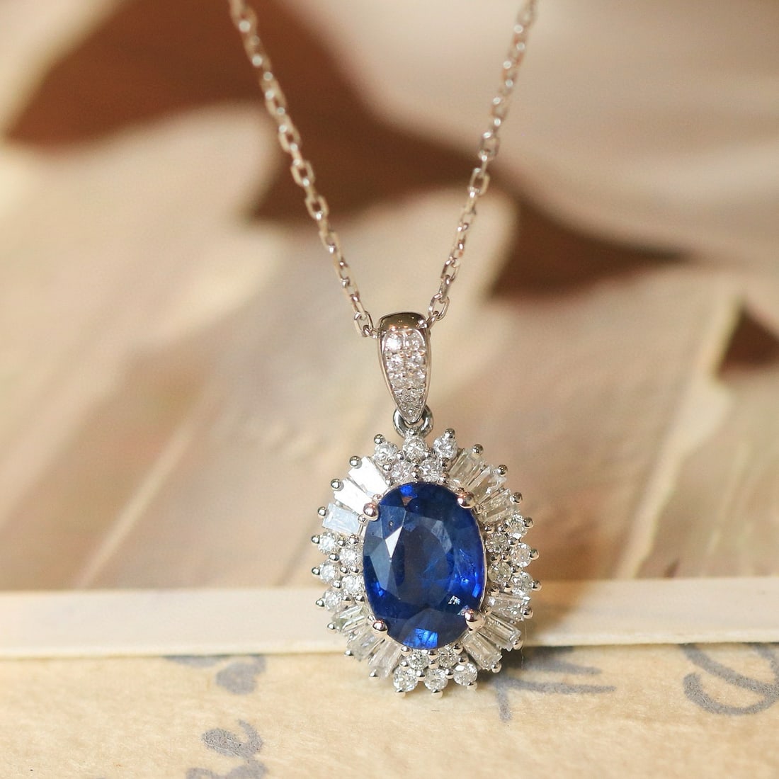 14k Gold 1.61 Ctw Natural Sapphire & Diamond Pendant( Without Chain ): Ref:231080143 // gold content:14k gold // main gemstone:sapphire // shape:oval // carat weight:1. 33ct // color:royal blue // treatment:natural // // adjacent gemstone 2 : diamond // shape:multiple //