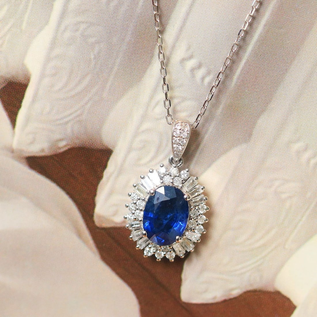 14k Gold 1.61 Ctw Natural Sapphire & Diamond Pendant( Without Chain ) - 2