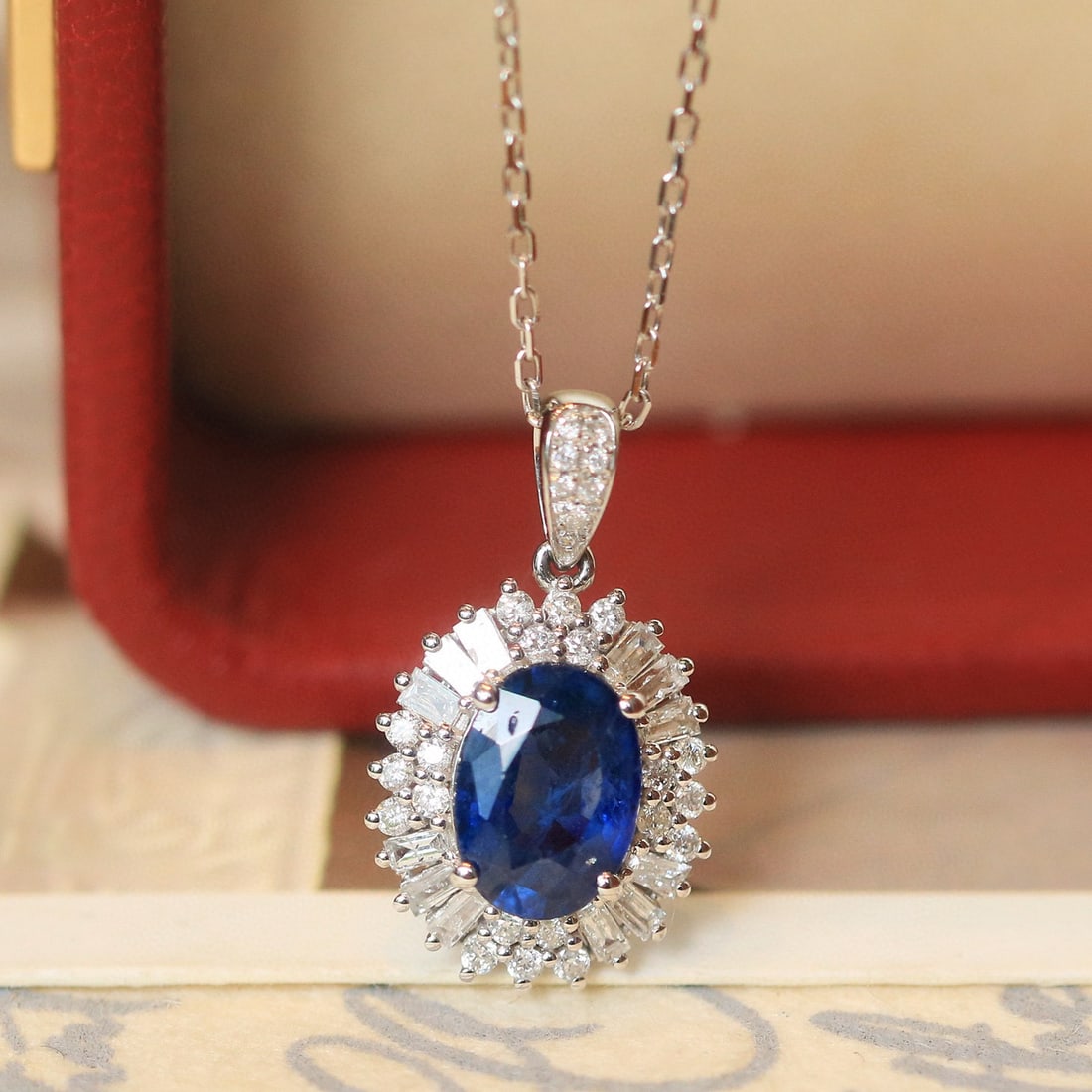 14k Gold 1.61 Ctw Natural Sapphire & Diamond Pendant( Without Chain ) - 3
