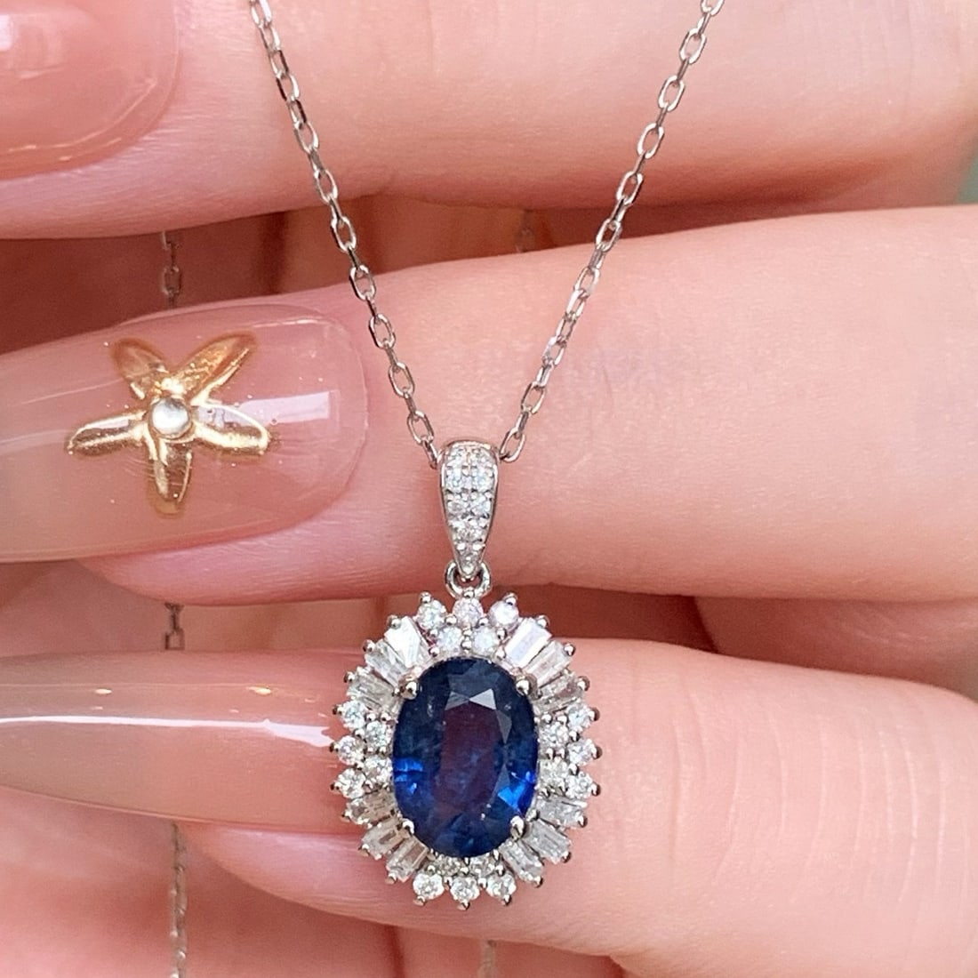 14k Gold 1.61 Ctw Natural Sapphire & Diamond Pendant( Without Chain ) - 6