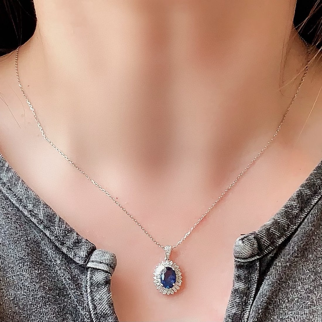 14k Gold 1.61 Ctw Natural Sapphire & Diamond Pendant( Without Chain ) - 7