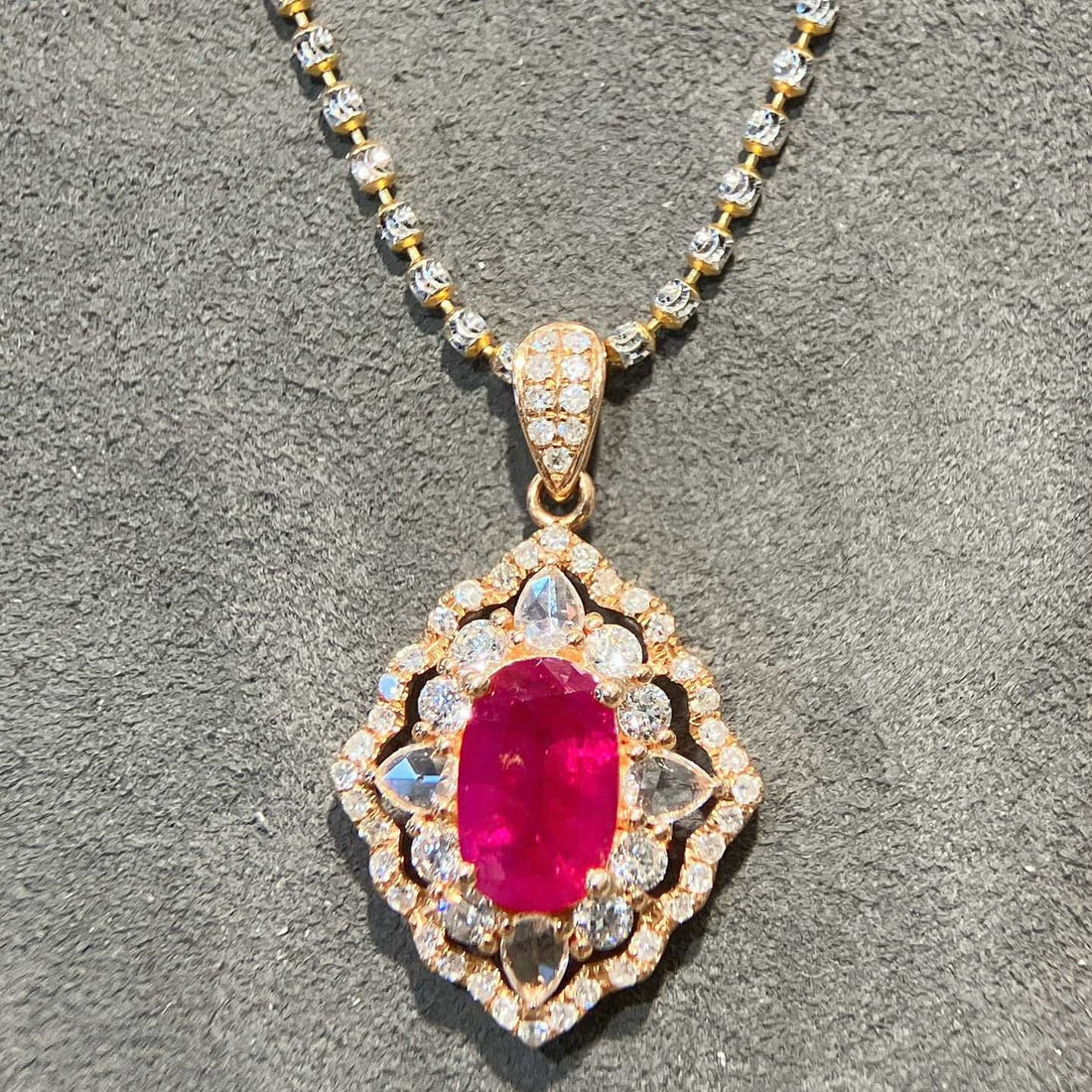 14k Gold 2.18 Ctw Natural Ruby & Diamond Pendant( Without Chain ) - 3
