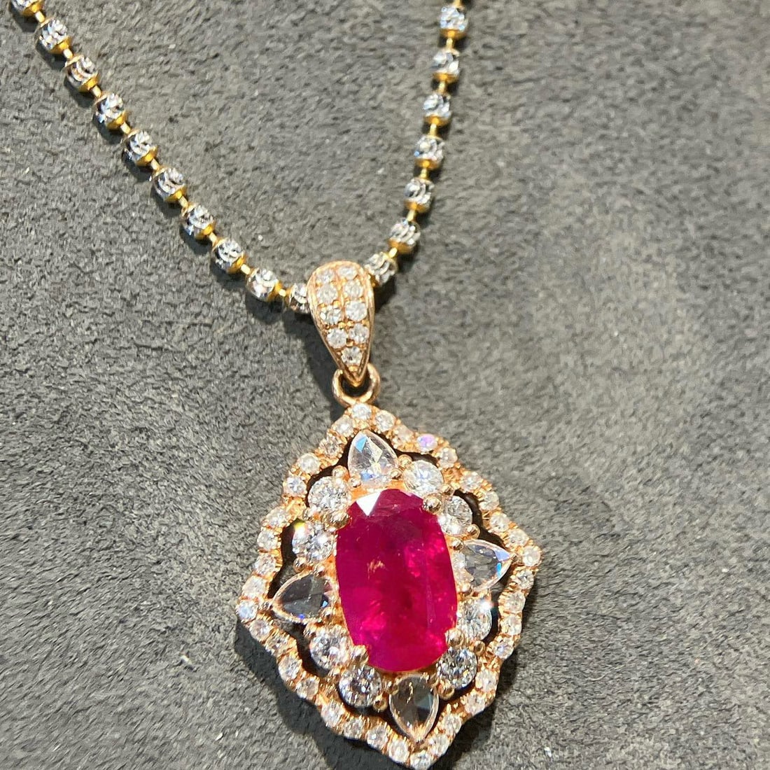 14k Gold 2.18 Ctw Natural Ruby & Diamond Pendant( Without Chain ) - 5