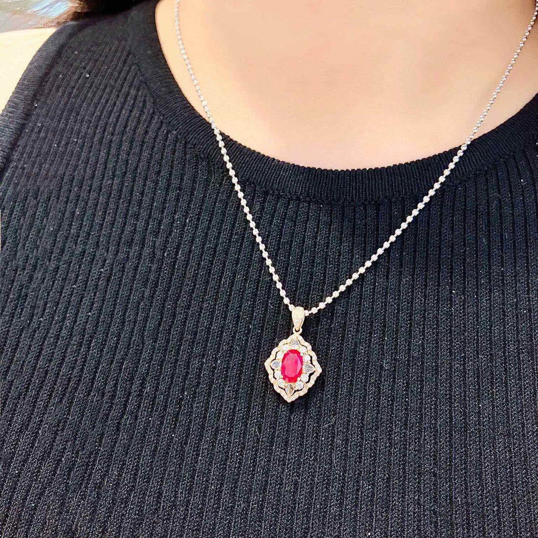 14k Gold 2.18 Ctw Natural Ruby & Diamond Pendant( Without Chain ) - 6