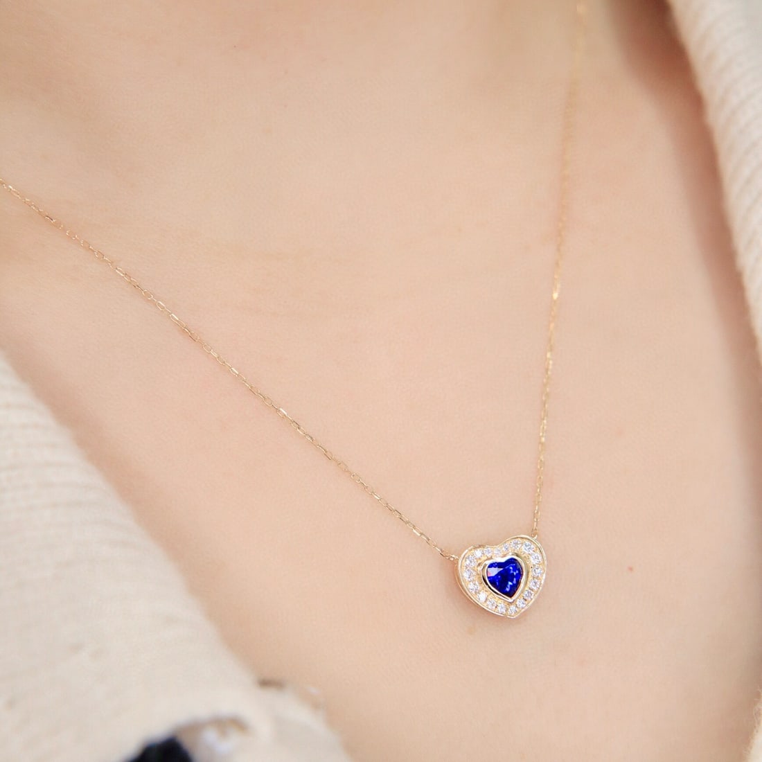 14k Gold 0.66 Ctw Natural Sapphire & Diamond Necklace - 3