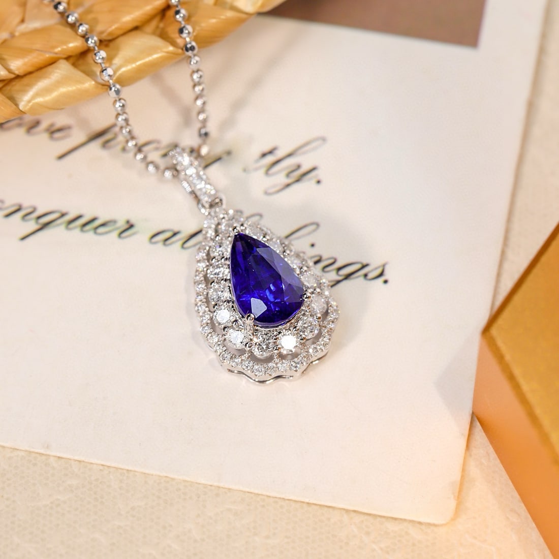 14k Gold 2.23 Ctw Natural Sapphire & Diamond Pendant( Without Chain ) - 2
