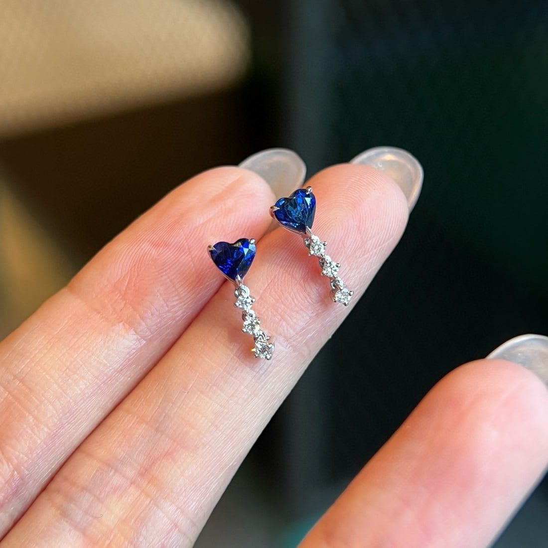 14k Gold 1.22 Ctw Vivid Blue Natural Sapphire & Diamond Earrings - 3