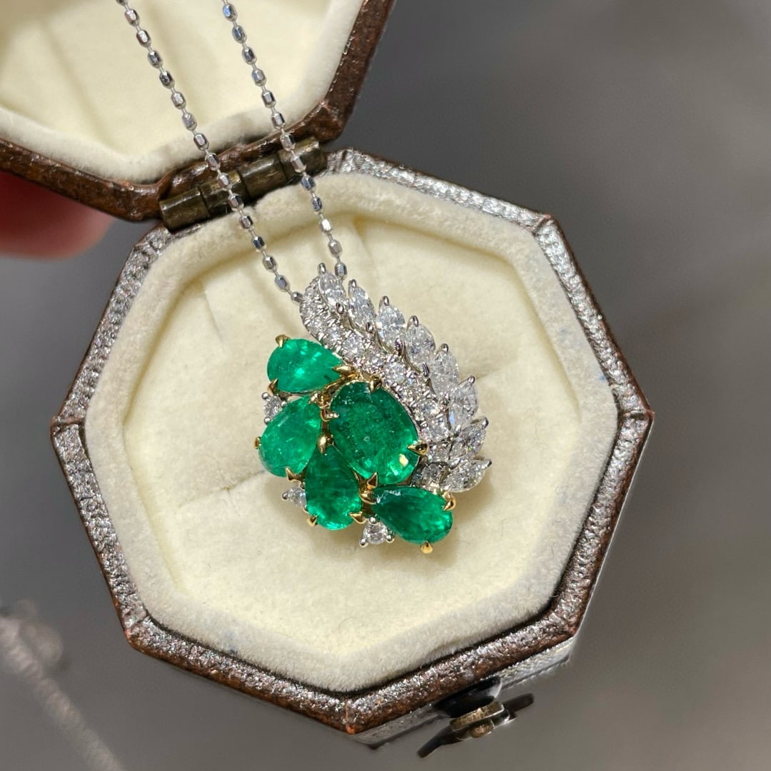 14k Gold 1.07 Ct Natural Emerald & Diamond Pendant( Without Chain ) - 2
