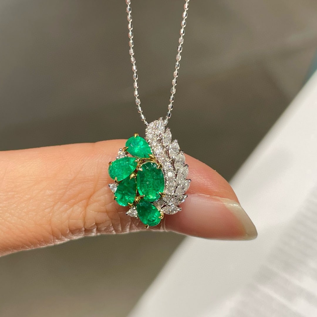 14k Gold 1.07 Ct Natural Emerald & Diamond Pendant( Without Chain ) - 6