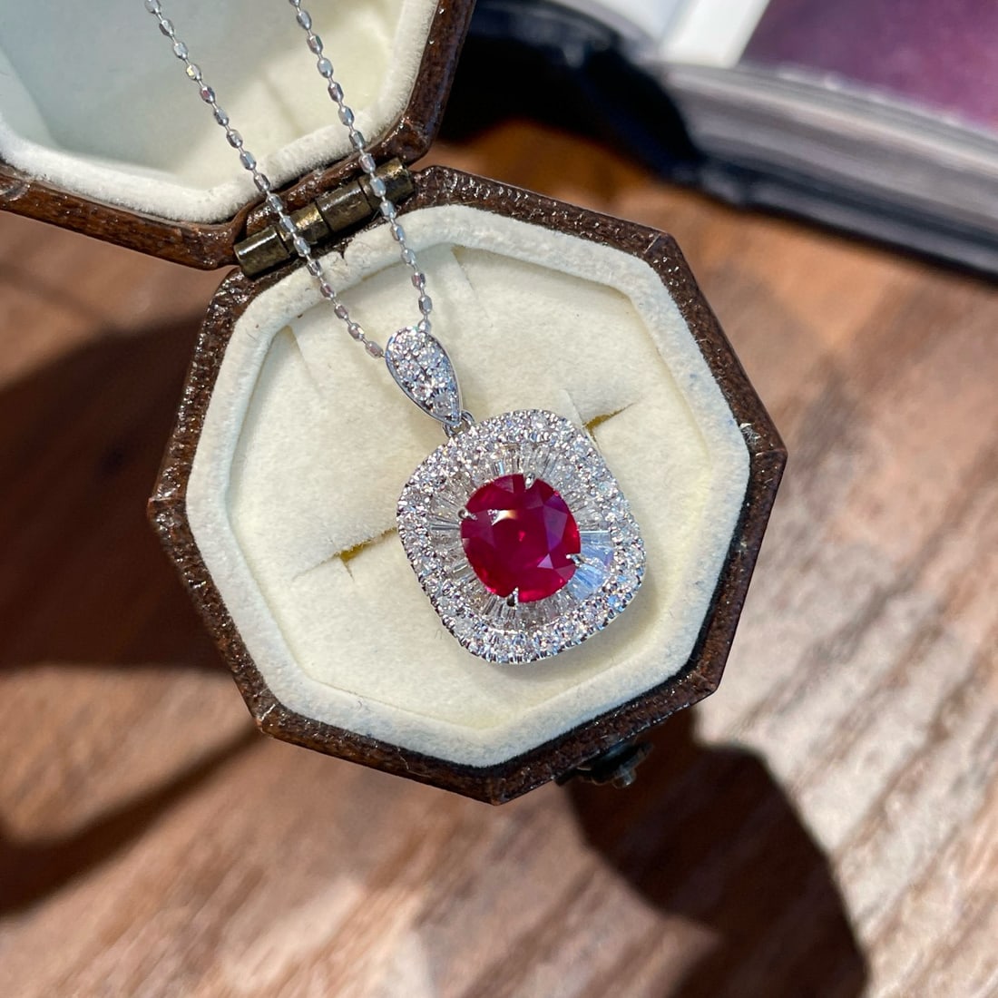 14k Gold 1.30 Ct Natural Ruby & Diamond Pendant( Without Chain ) - 2