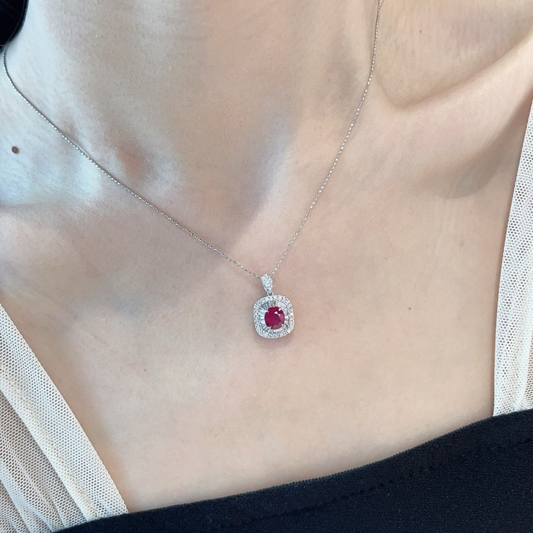 14k Gold 1.30 Ct Natural Ruby & Diamond Pendant( Without Chain ) - 5