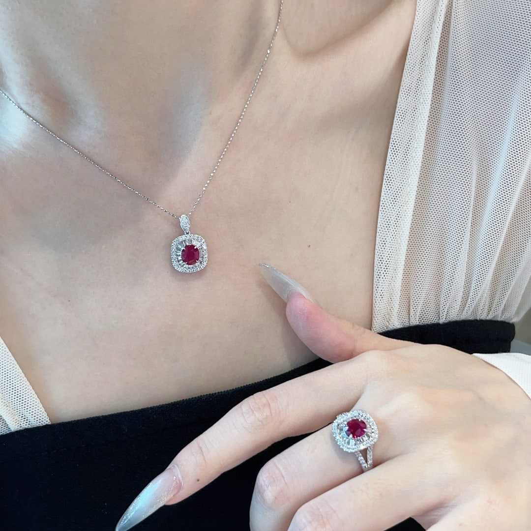 14k Gold 1.30 Ct Natural Ruby & Diamond Pendant( Without Chain ) - 6