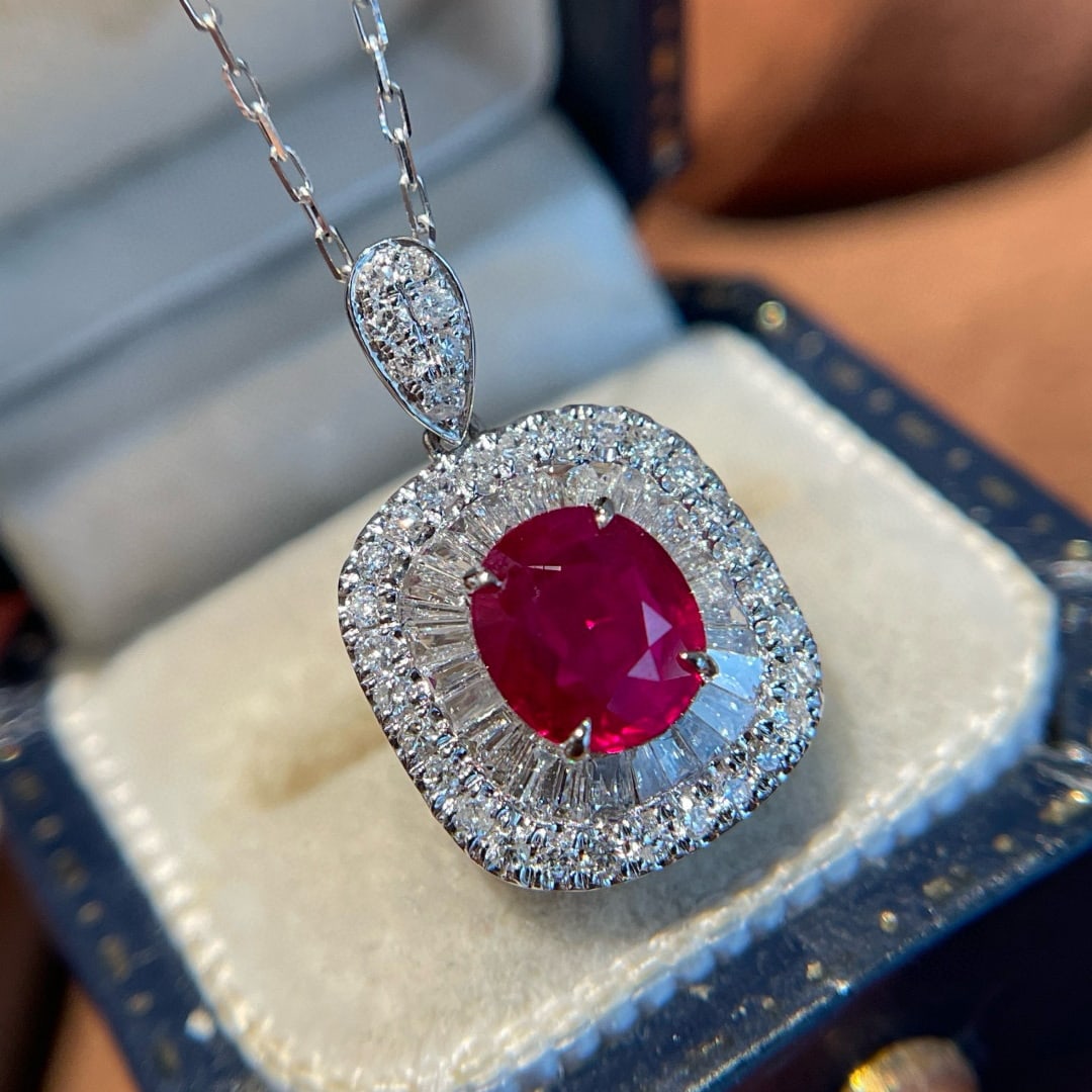 14k Gold 1.30 Ct Natural Ruby & Diamond Pendant( Without Chain ) - 7