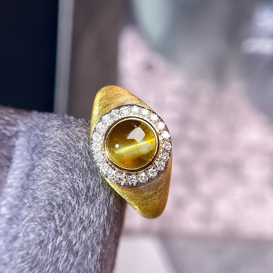 14k Gold 1.39 Ct Natural Cat's?Eye Chrysoberyl & Diamond Ring - 2
