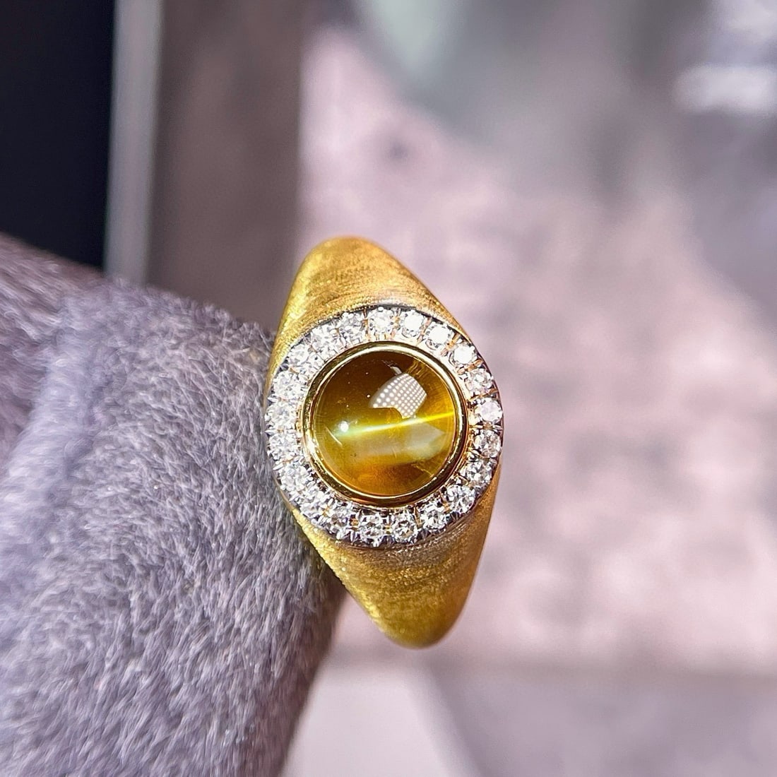 14k Gold 1.39 Ct Natural Cat's?Eye Chrysoberyl & Diamond Ring - 3