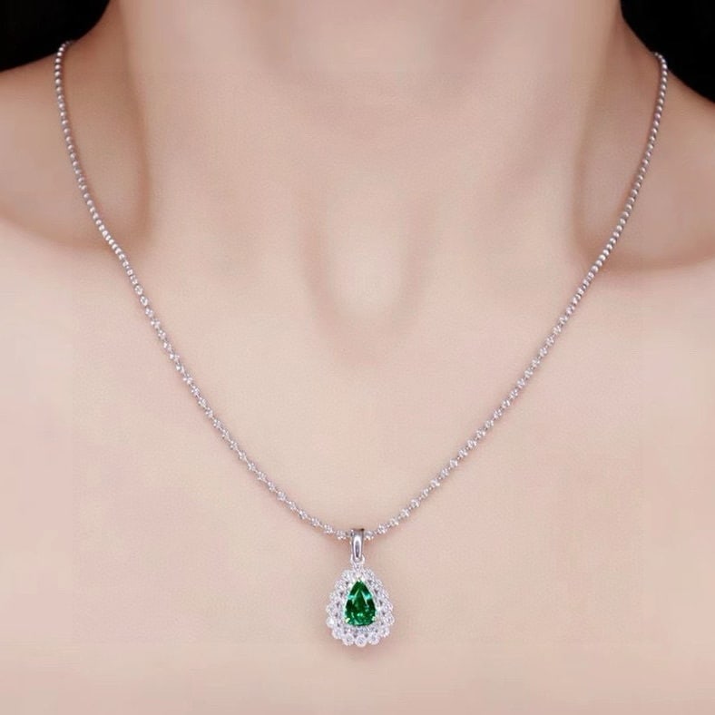 14k Gold 0.84 Ctw Vivid Green Natural Emerald & Diamond Pendant( Without Chain ) - 5