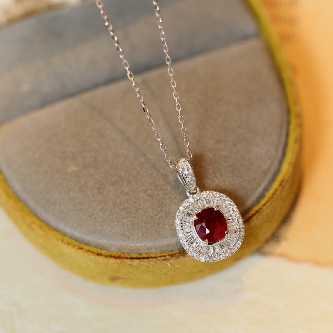 14k Gold 1.33 Ctw Natural Ruby & Diamond Pendant( Without Chain ) - 2